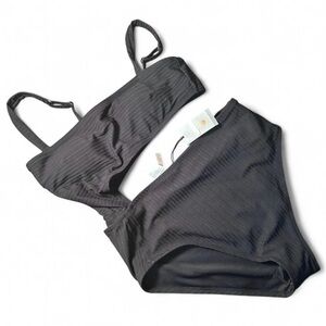 Shade & Shore Black Ribbed One Piece Swimsuit